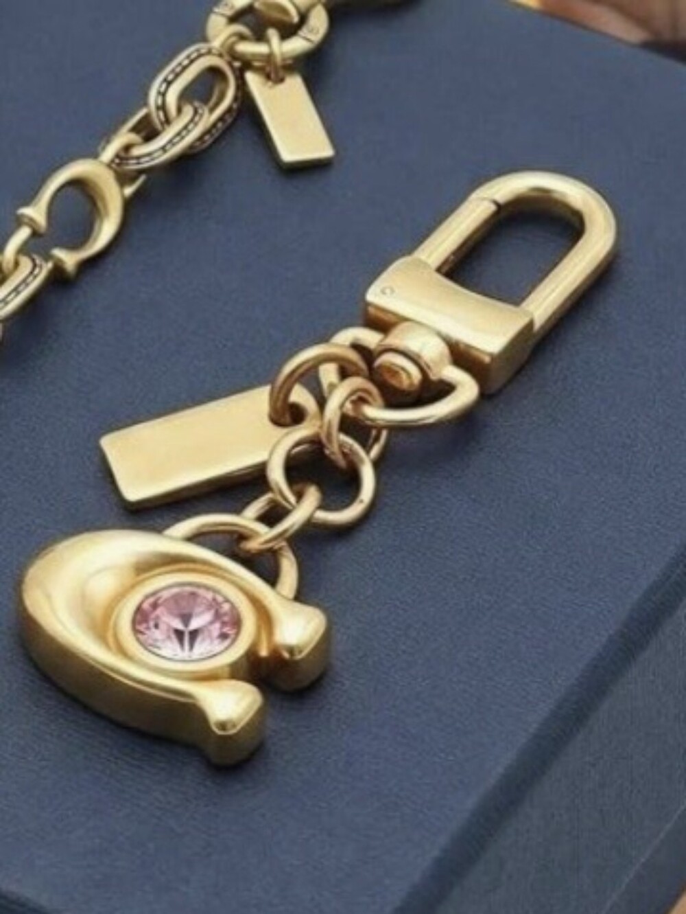 "C" Charm Keyring with Pink Crystal Accent - Picture 3 of 4